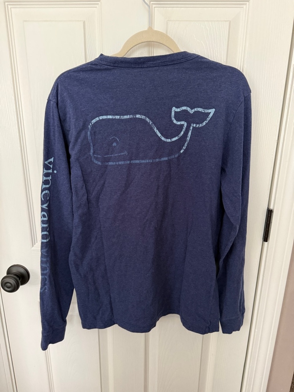 Vineyard Vines Navy Long Sleeve Tee with Light Blue Whale Mens